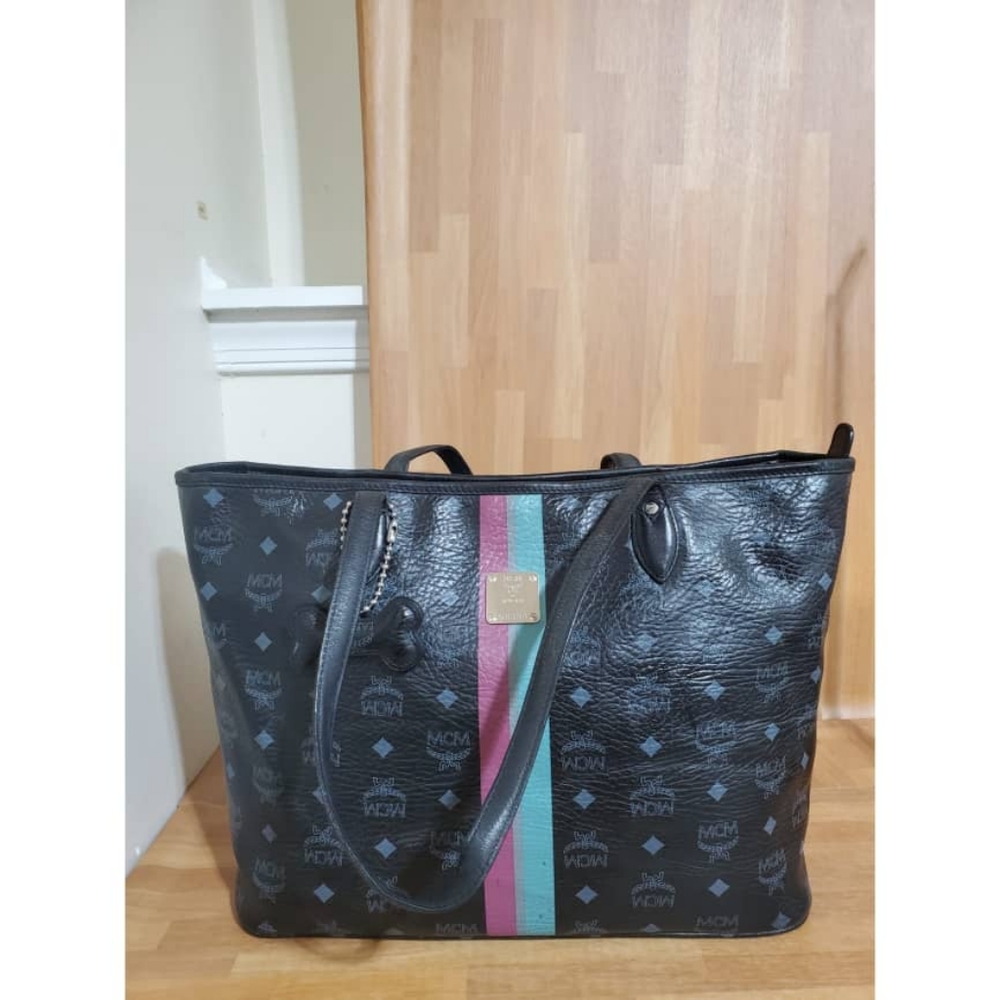 MCM Black Tote with Multicolor Stripes - Picture 6 of 12
